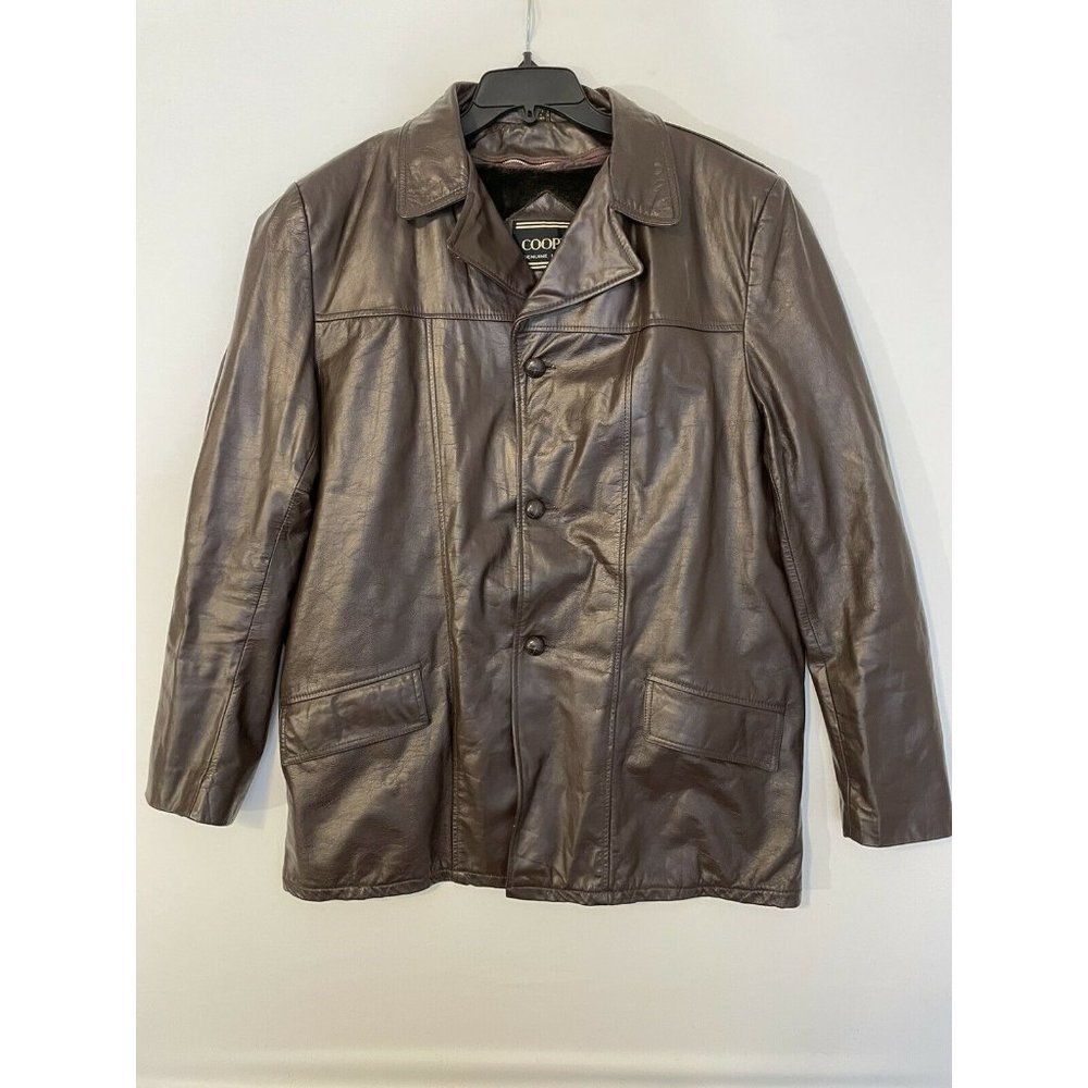 Vintage Cooper Brown Genuine Leather Jacket Coat Removable Zip Liner Mens 44L